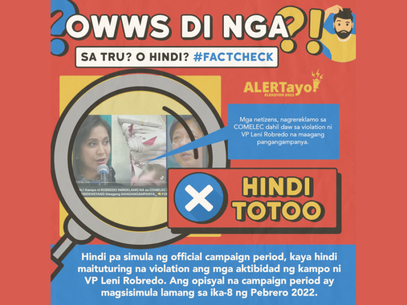Hindi totoong nilabag ni VP Robredo ang batas dahil sa maagang campaigning
