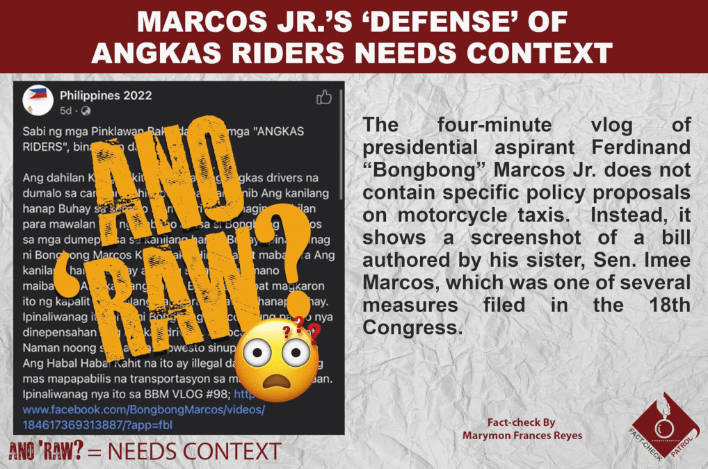 FB post claiming that Angkas riders support Bongbong Marcos needs context
