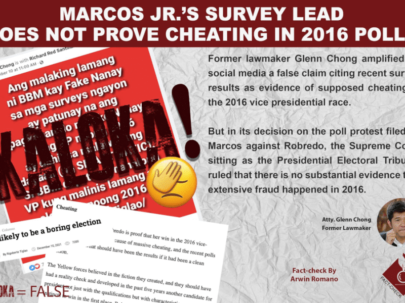 False claim that Marcos Jr. survey lead means he should have won 2016 VP elections
