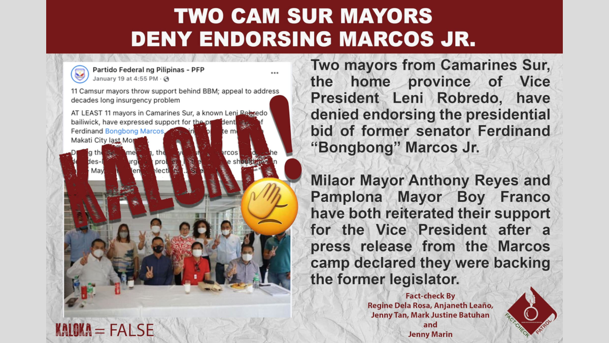 2 CamSur mayors deny endorsing Marcos Jr.