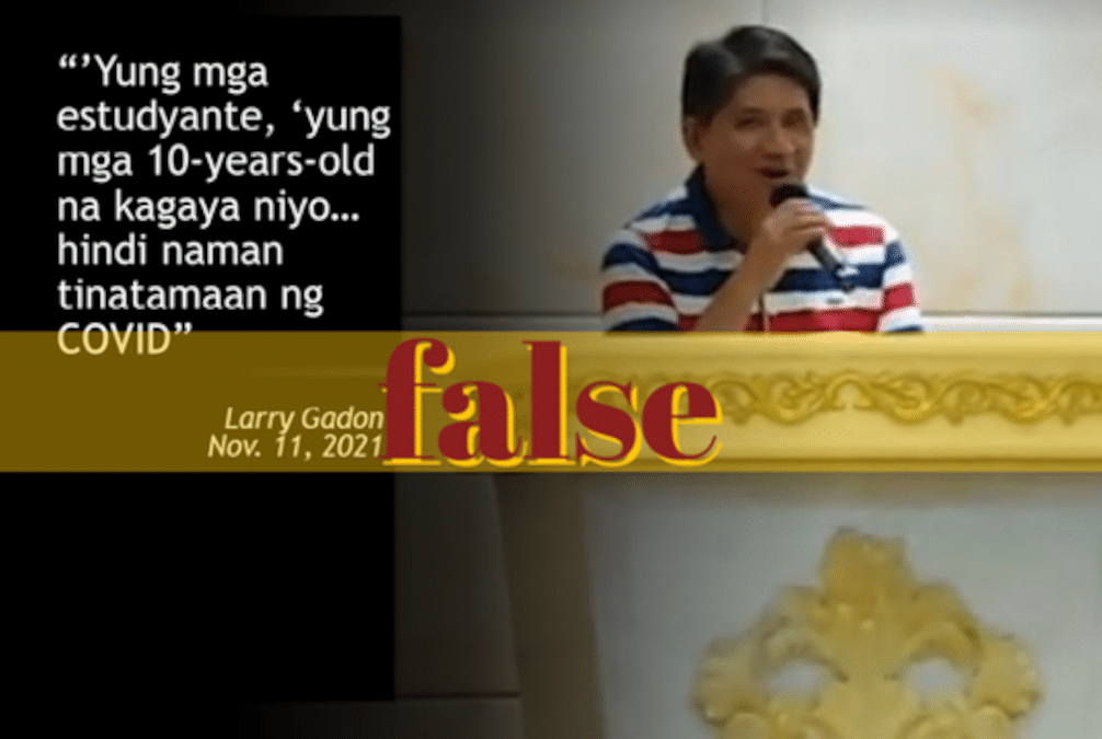 Senatorial aspirant Larry Gadon falsely claims COVID-19 does not affect 10 year olds