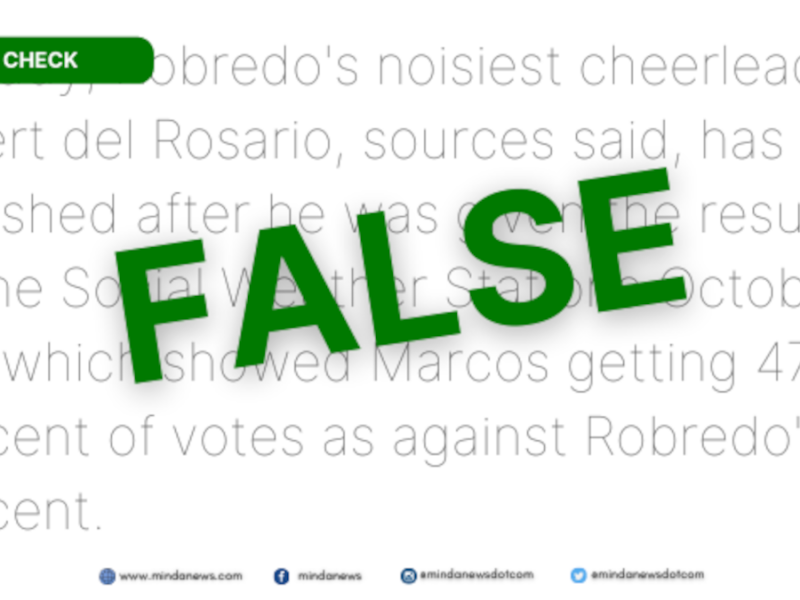 False claim that Albert del Rosario has abandoned Robredo's presidential bid