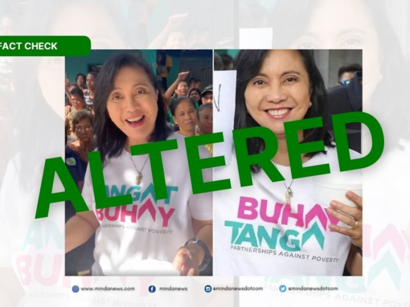Altered photo of Leni Robredo wearing shirt saying Buhay Tanga, instead of Angat Buhay