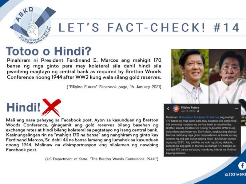 Nagpahiram si Ferdinand E. Marcos, Sr. ng ginto sa mahigit 170 na bansa para makapagtayo ng kani-kanilang mga central banks?