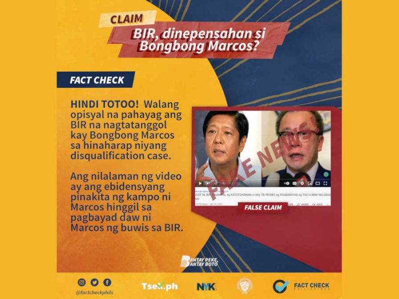 BIR, dinepensahan si Bongbong Marcos?