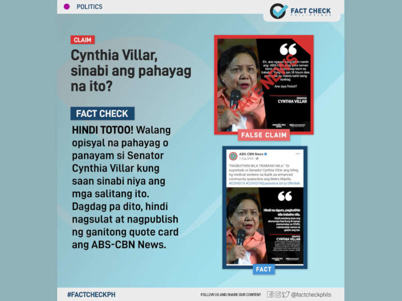 Cynthia Villar, sinabi ang pahayag na ito?