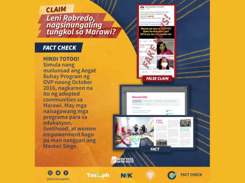 Leni Robredo, nagsinungaling tungkol sa Marawi?
