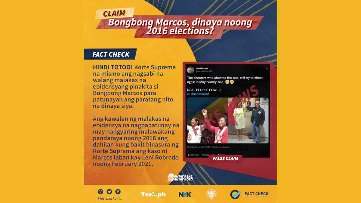 Bongbong Marcos, dinaya noong 2016 elections?