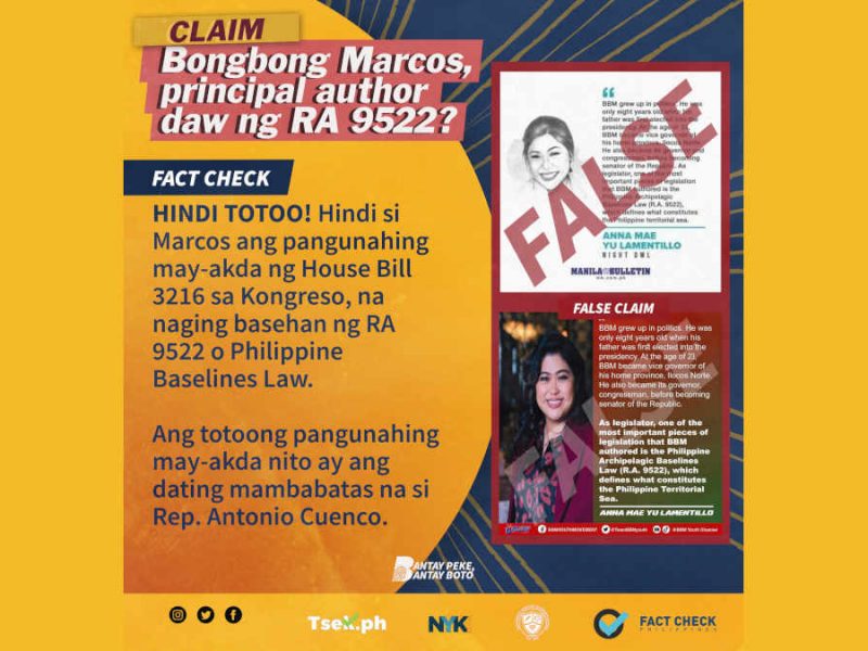 Bongbong Marcos, principal author daw ng RA 9522 o Philippine Baselines Law?
