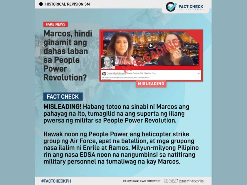 Marcos, hindi ginamit ang dahas laban sa People Power Revolution?