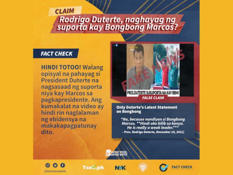 President Rodrigo Duterte, susuporta na kay Bongbong Marcos?
