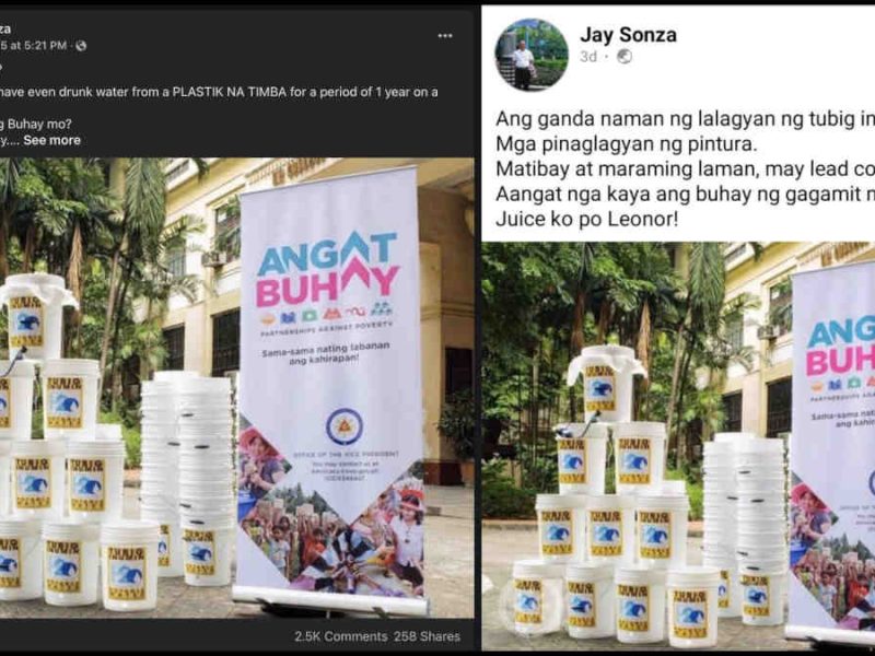 Water containers for OVP’s Angat Buhay were filters that did not use toxic materials