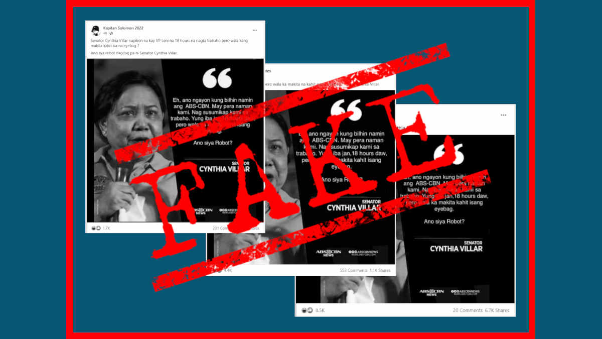 Cynthia Villar DID NOT take a swipe at Robredo with ‘ABS-CBN buyout’ statement
