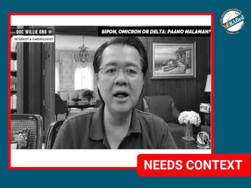 Dr. Willie Ong shares symptoms of colds and Omicron, Delta variants that need context