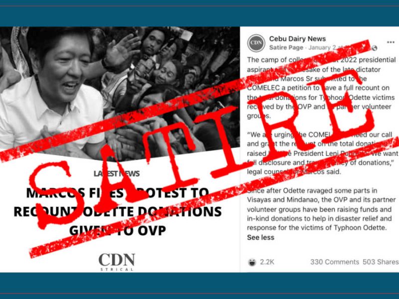 Marcos Jr. call for ‘recount’ of OVP’s Odette donations is SATIRE