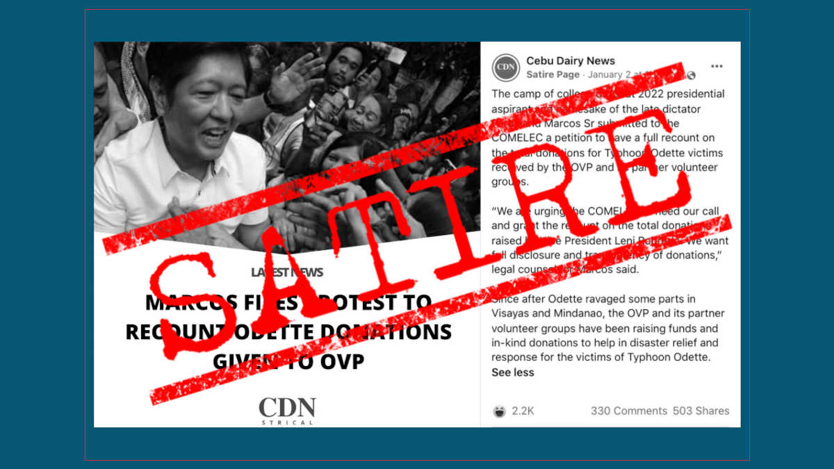 Marcos Jr. call for ‘recount’ of OVP’s Odette donations is SATIRE