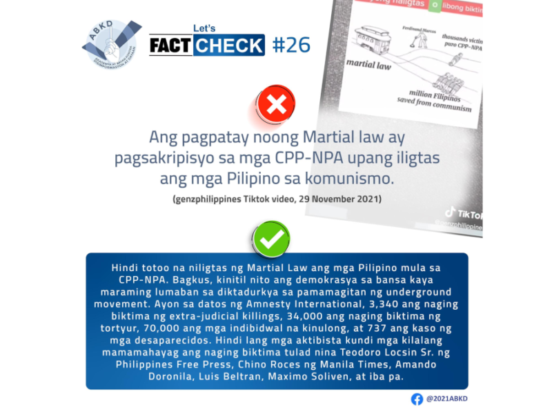 Hindi totoong niligtas ng Martial Law ang mga Pilipino mula sa komunismo