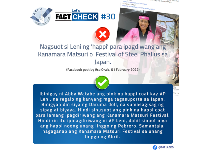 Hindi totoong nagsuot ng pink na happi coat si VP Robredo upang ipagdiwang ang isang festival sa Japan