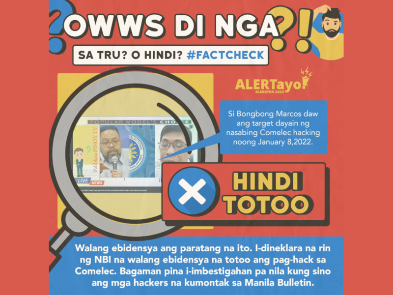 Hindi totoong hinack ang Comelec para dayaang muli si Bongbong Marcos sa darating na election