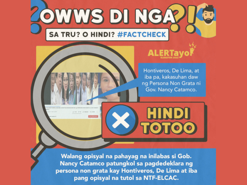 Post falsely claims that North Cotabato Gov. Nancy Catamco shall file persona non grate case against politicians opposed to NTF-ELCAC