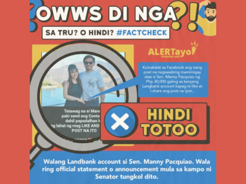 Hindi totoong mamimigay ng P30,000 si Sen. Manny Pacquiao