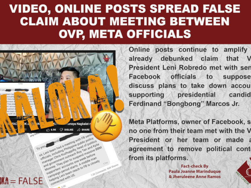 Online posts continue to amplify already debunked claim that VP Robredo met with Meta officials