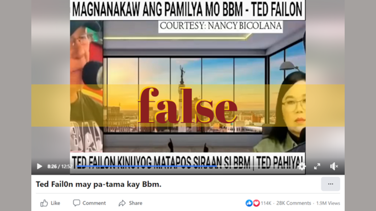 FB page reposts video clip of YouTuber who misquotes Ted Failon on Marcos wealth