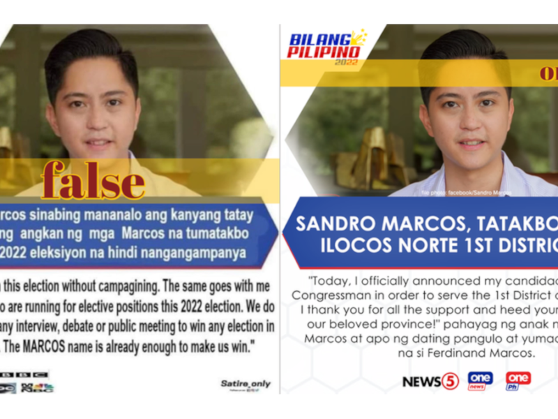 Sandro Marcos' quote that any Marcos would win without campaigning is satire