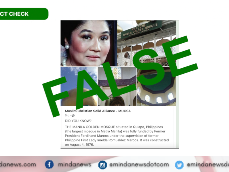 FB page falsely claimed that Marcos Sr. fully funded the construction of the Manila Golden Mosque