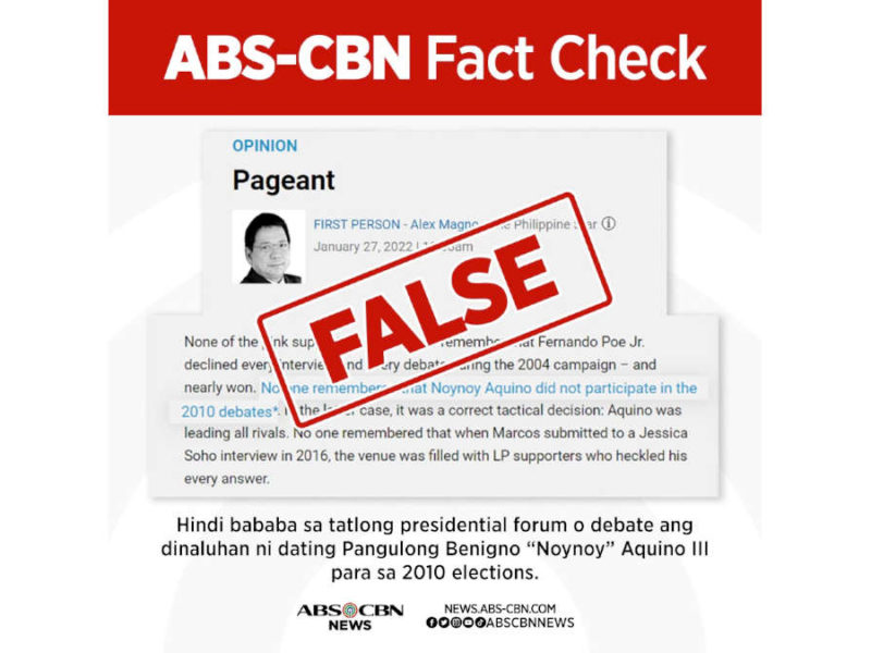 Hindi totoong walang dinaluhang debate si PNoy noong 2010 elections