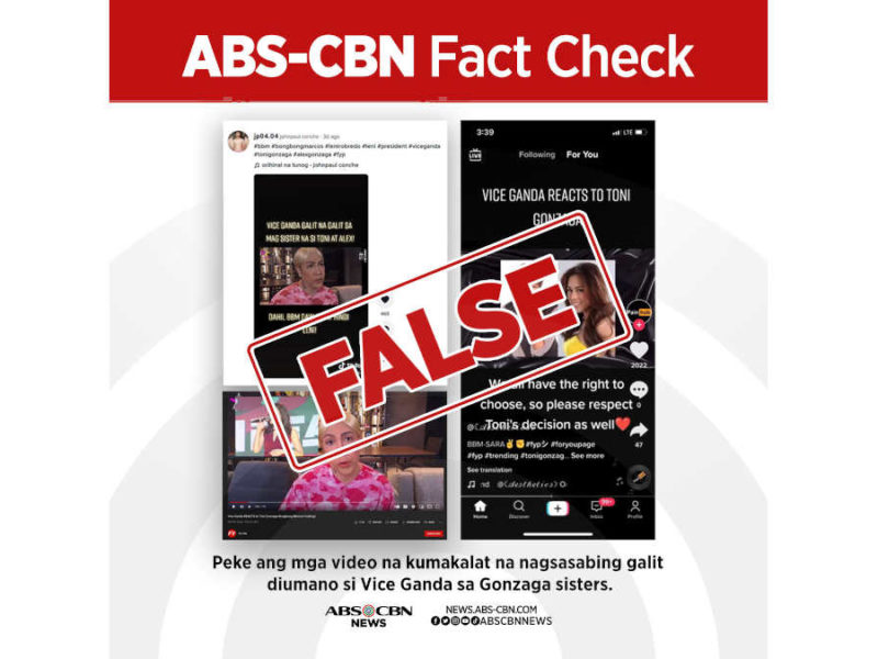 Peke ang mga video na nagsasabing galit si Vice Ganda sa Gonzaga sisters