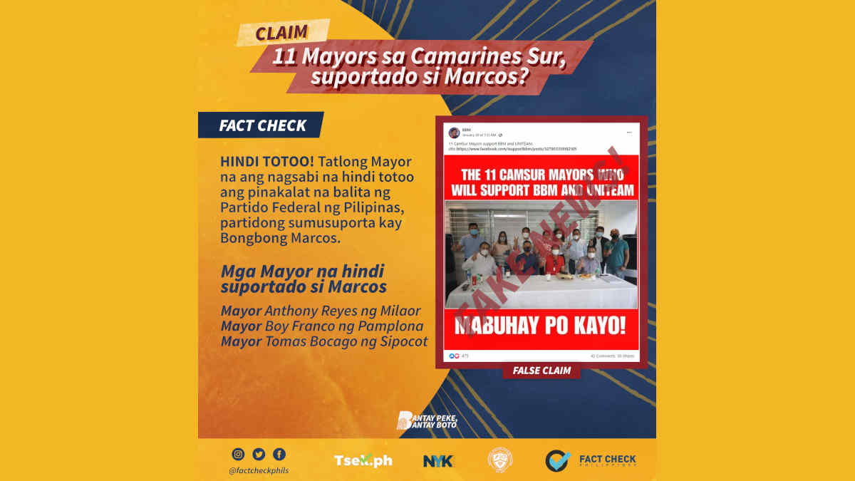 11 mayors sa Camarines Sur, suportado si Bongbong Marcos?