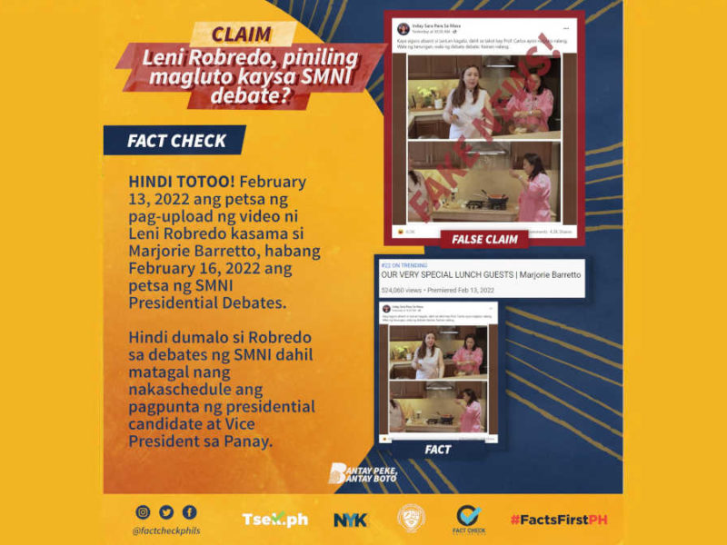 Leni Robredo, pinili nga bang magluto kaysa dumalo sa SMNI debate?