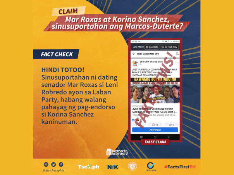 Mar Roxas at Korina Sanchez, nagpahayag ng suporta para kay Bongbong Marcos at Sara Duterte?