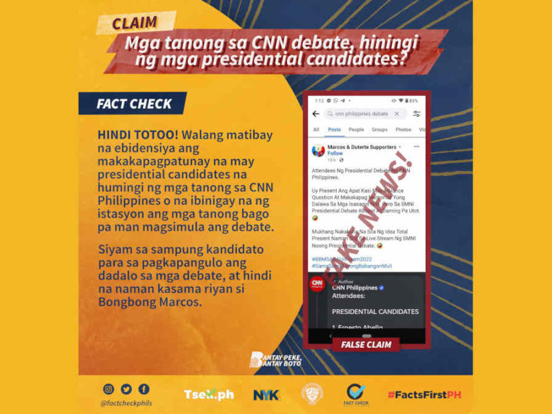 Presidential candidates na dadalo sa CNN debate, hiningi ang mga tanong?