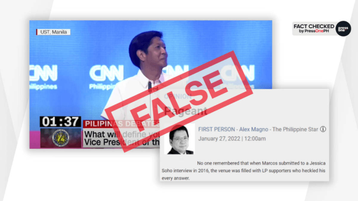 Marcos heckled in CNN Philippines debate, not in 2011 interview with Jessica Soho