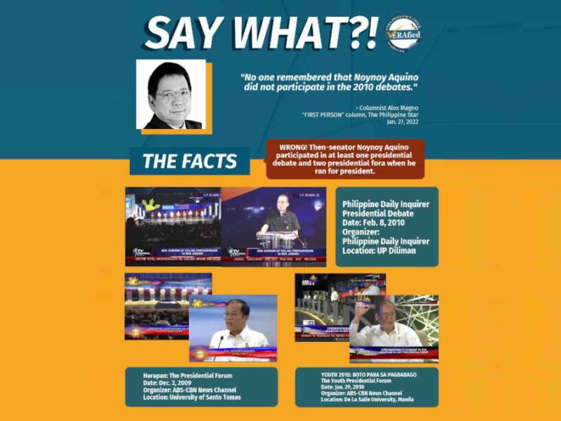 Columnist Magno falsely claims PNoy skipped 2010 presidential debates