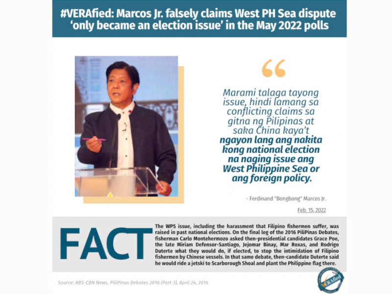 Marcos Jr. falsely claims West PH Sea dispute ‘only became an election issue’ in the May 2022 polls
