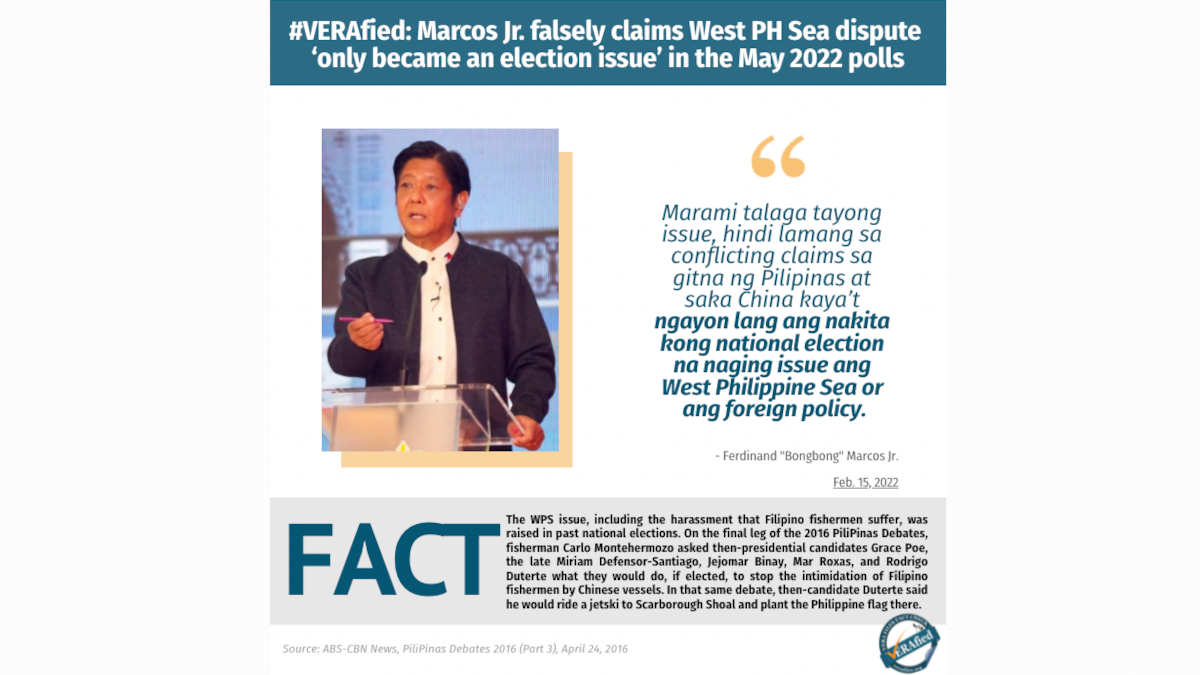 Marcos Jr. falsely claims West PH Sea dispute ‘only became an election issue’ in the May 2022 polls
