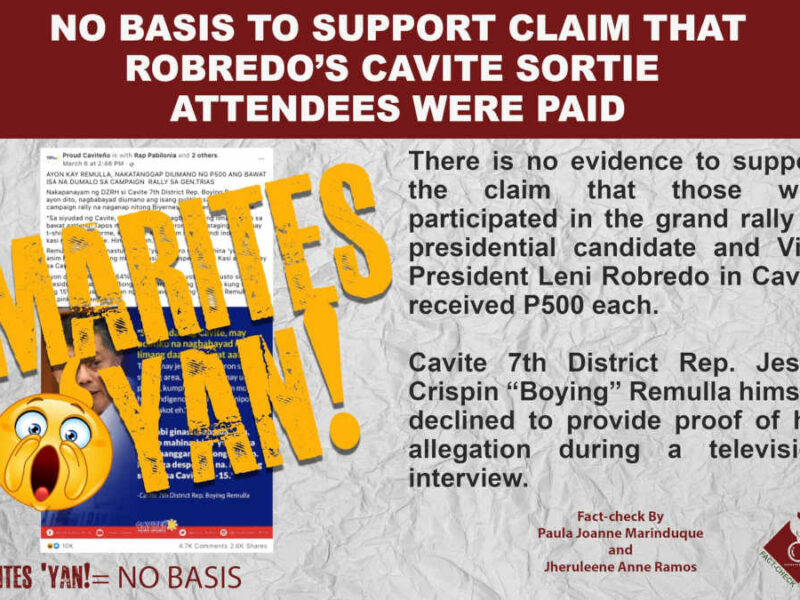 No basis to support claim that attendees to VP Robredo's campaign rally in Cavite were paid