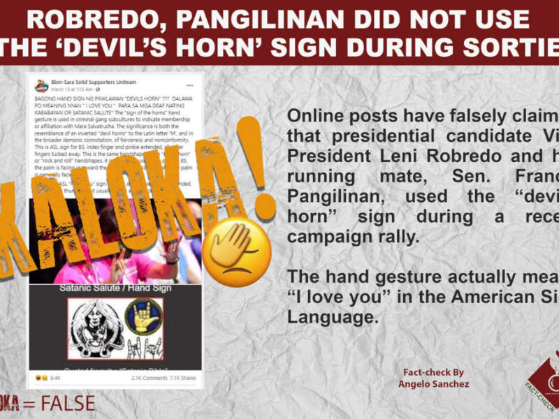 ROBREDO, PANGILINAN DID NOT USE THE ‘DEVIL’S HORN’ SIGN DURING SORTIE