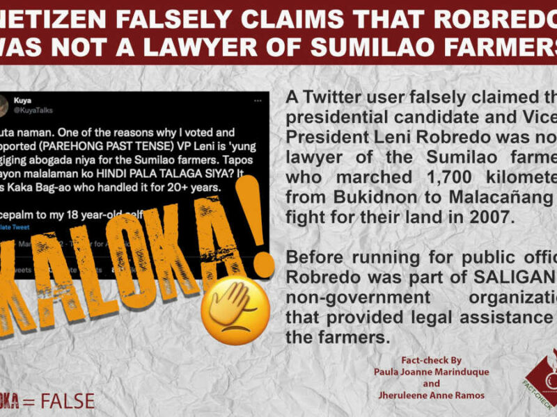 NETIZEN FALSELY CLAIMS THAT ROBREDO WAS NOT A LAWYER OF SUMILAO FARMERS