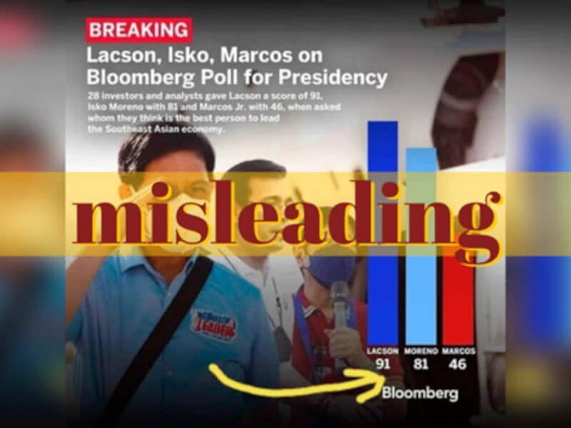 Facebook page misleadingly claims that Sen. Panfilo Lacson topped Bloomberg presidential survey