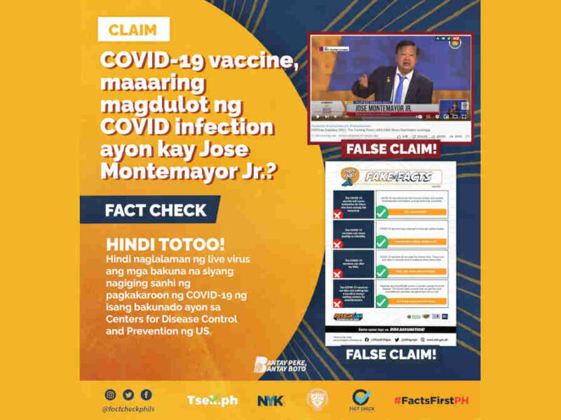 COVID-19 vaccine, maaaring magdulot ng COVID infection, ayon kay Jose Montemayor Jr.