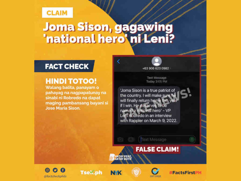 Joma Sison, gagawing "national hero" ni Leni Robredo?