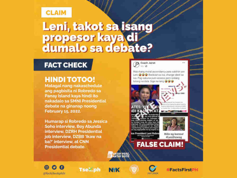 Leni Robredo, takot sa isang propesor kaya 'di dumalo sa debate?