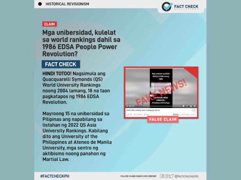Mga unibersidad sa Pilipinas, kulelat sa world rankings dahil sa EDSA 1?