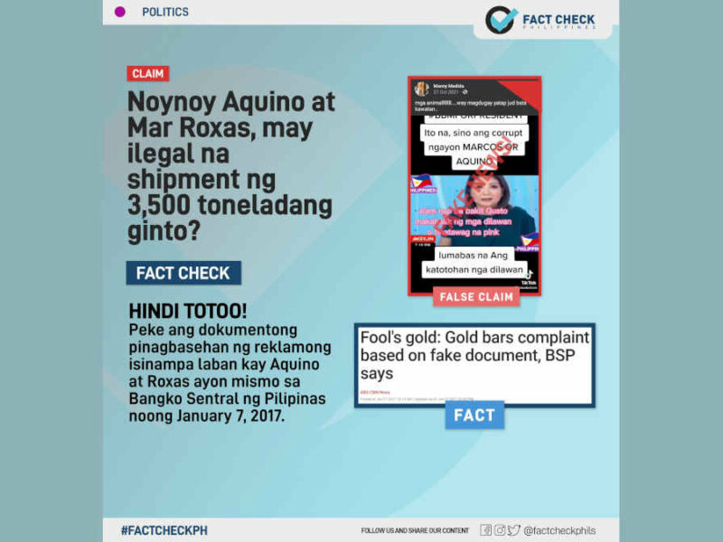 PNoy at Mar Roxas, may ilegal na shipment ng 3,500 toneladang ginto?
