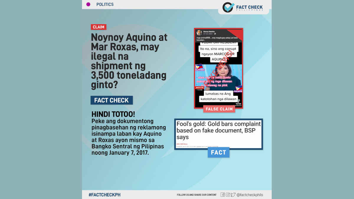 PNoy at Mar Roxas, may ilegal na shipment ng 3,500 toneladang ginto?
