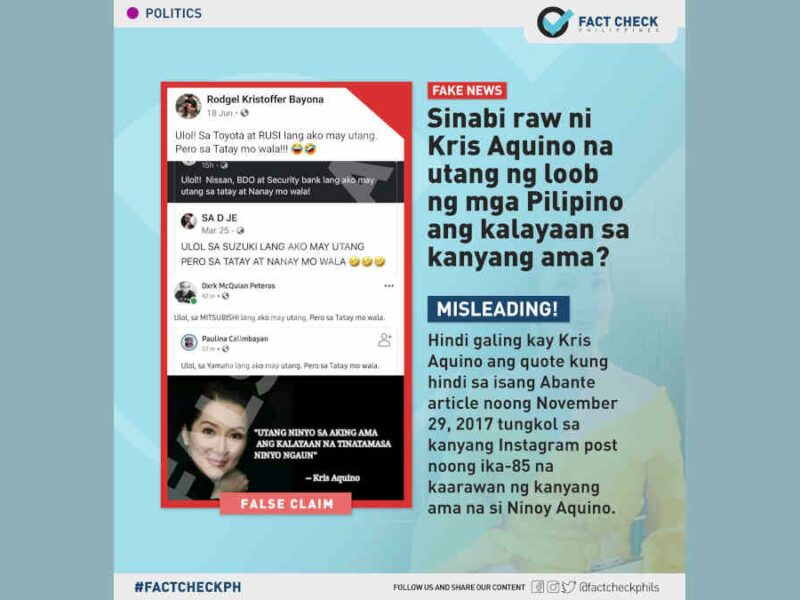 Sinabi raw ni Kris Aquino na utang na loob ng mga Pilipino ang kalayaan sa kaniyang ama?